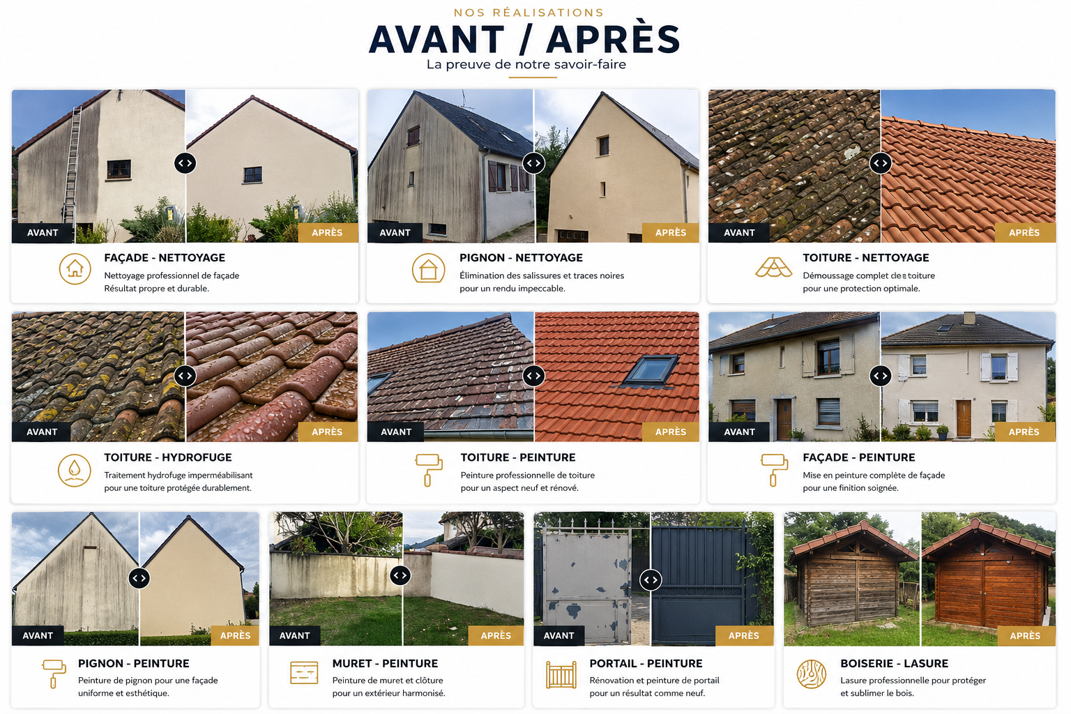 Réalisations avant après CM Couverture toiture façade boiserie portail